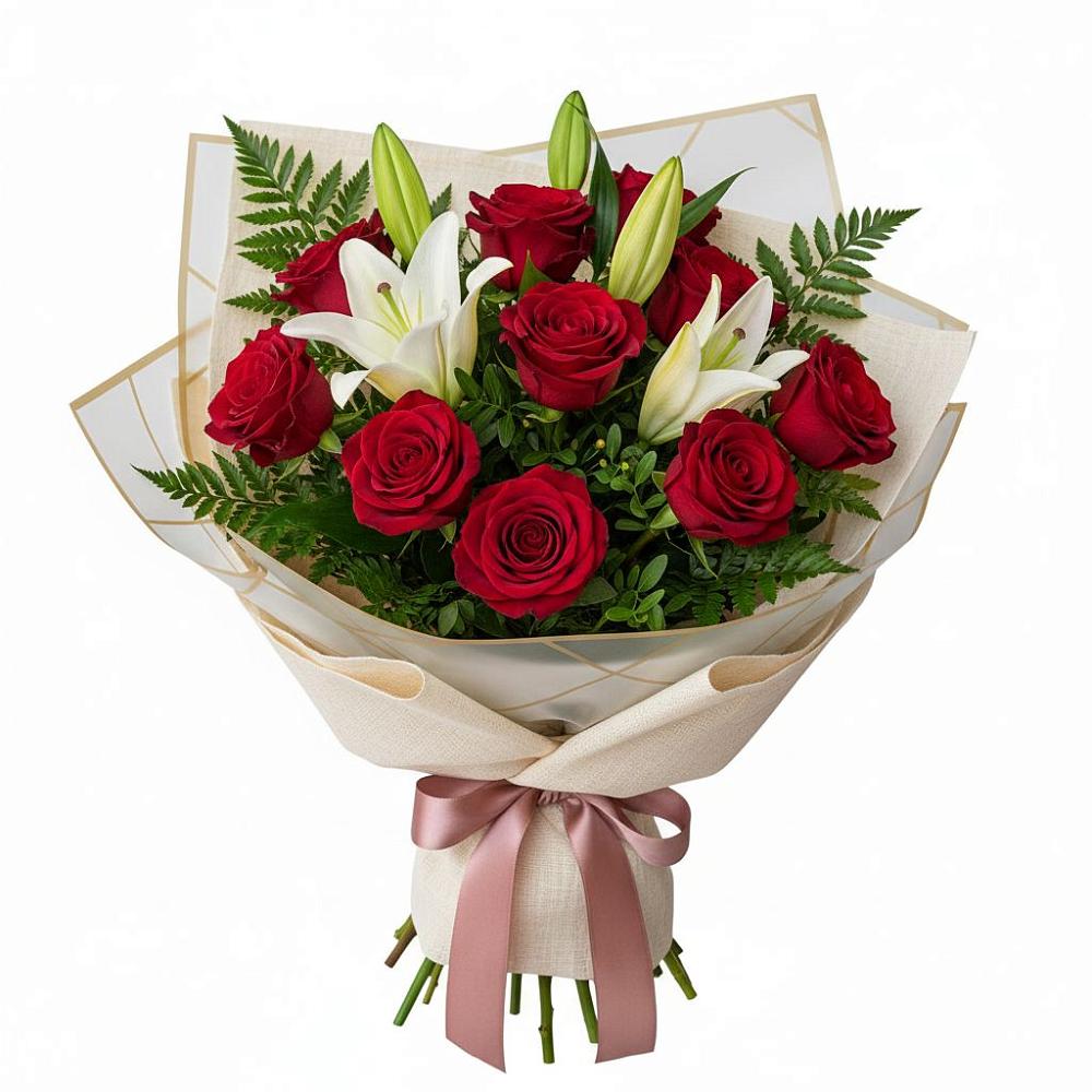 Букет высокая поэзия в 40 лет октября Букет цветов из: Лилии и Розы в 40 лет октября
