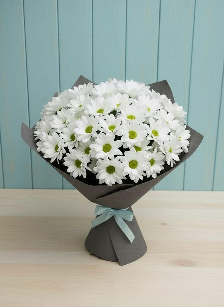 Букет белые хризантемы в 40 лет октября Букет цветов из: Хризантемы в 40 лет октября